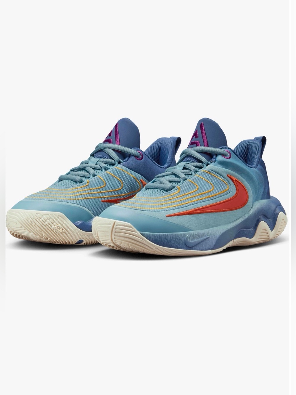 Nike Kids Light Blue Athletic Sneakers with Yellow Accents